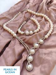Gümüş Gerçek İnci Kolye Bileklik Küpe Set Classic Serisi 5017