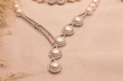 Gümüş Gerçek İnci Kolye Bileklik Set Classic Serisi 5015