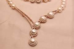 Gold Gerçek İnci Kolye Bileklik Küpe Set Classic Serisi 5027